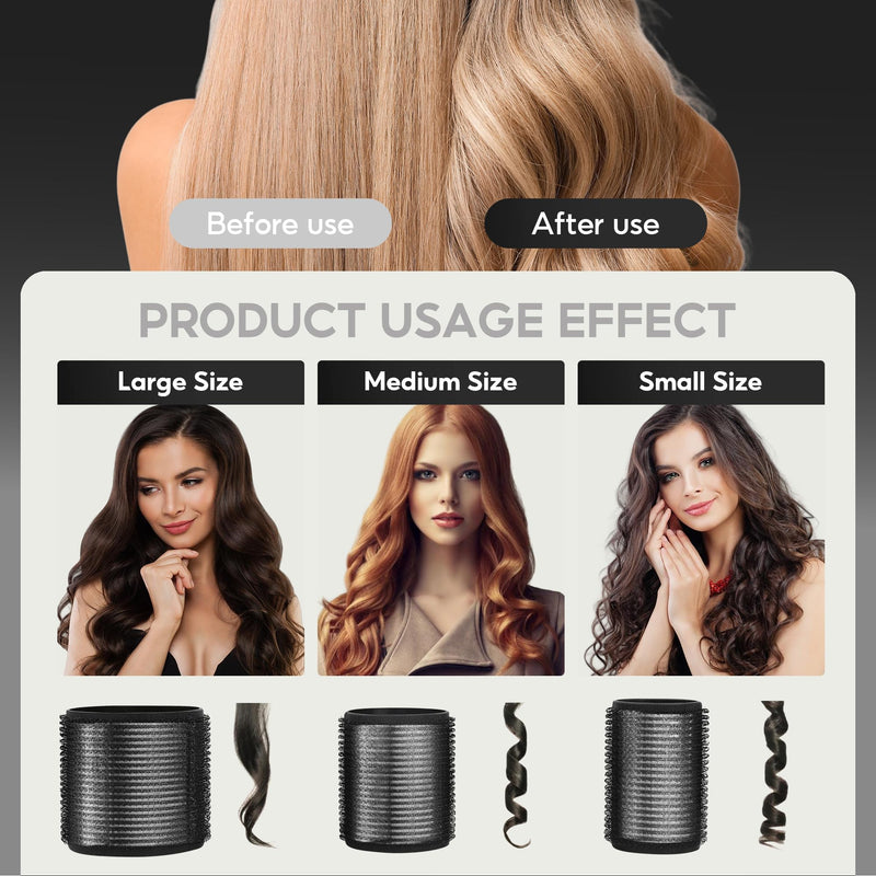 18pcs Hair Rollers,Self Grip Thermal Curlers for Long Short Hair | Ceramic Ionic Thermal Hair Rollers for Hair Volume,Blowout styling Look,to Sleep In,Salon Quality Heatless Curls(Black) Dark Black