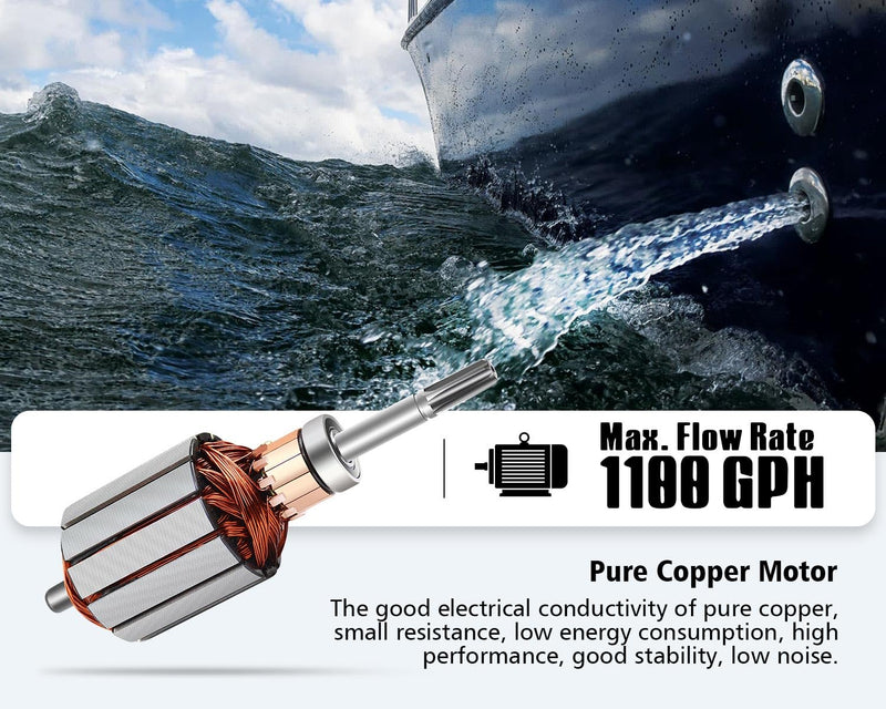 Submersible Boat Bilge Pump 12V DC with 3.3ft Power Cord 11000 GPH High Flow for Marine Yacht Kayak Canoe and Small Boats Efficient Water Removal System with Durable Design and Easy Installation