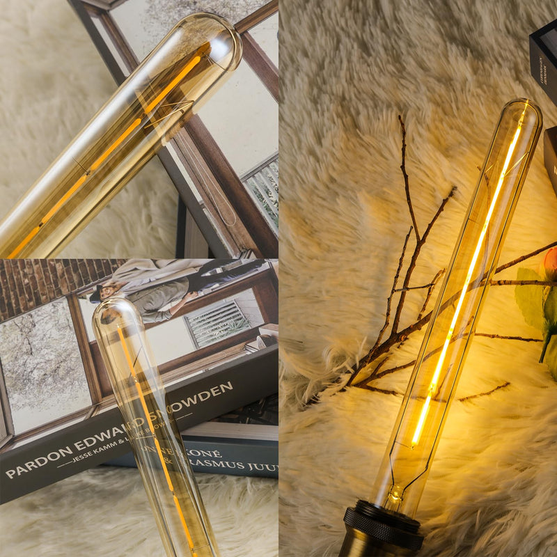 LEOOLS 4-Pack Vintage LED Filament Bulb T300 Dimmable Led Edison Light Bulb 6W(60W Equivalent) 11.8inch Long Tubular Vintage LED Light,Amber Glass,Warm White 2700K,E26 Medium Base 6w=60w 2700k 11.8in