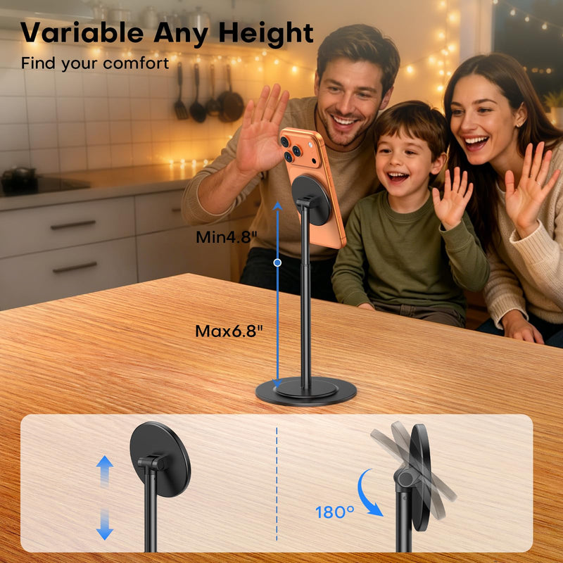 OMOTON MS06 [Sturdy Height Adjust] Magnetic Cell Phone Stand for MagSafe | Aluminum, Hands-Free, Women Men Gift, Office Desk Accessories, Anti-Slip Base for Work Calls, FaceTime, Zoom, Kitchen,Bedside