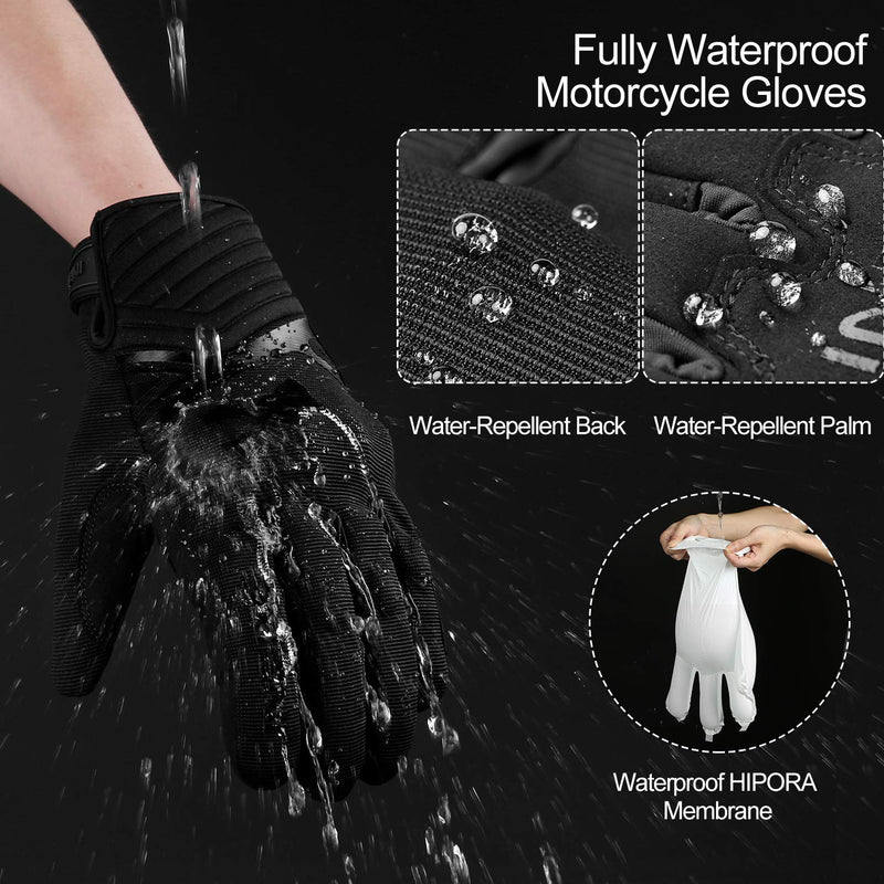 INBIKE Waterproof Winter Motorcycle Gloves Thermal Fleece Touchscreen with TPR Palm Pad Cushioning Hard Knuckle Black Large