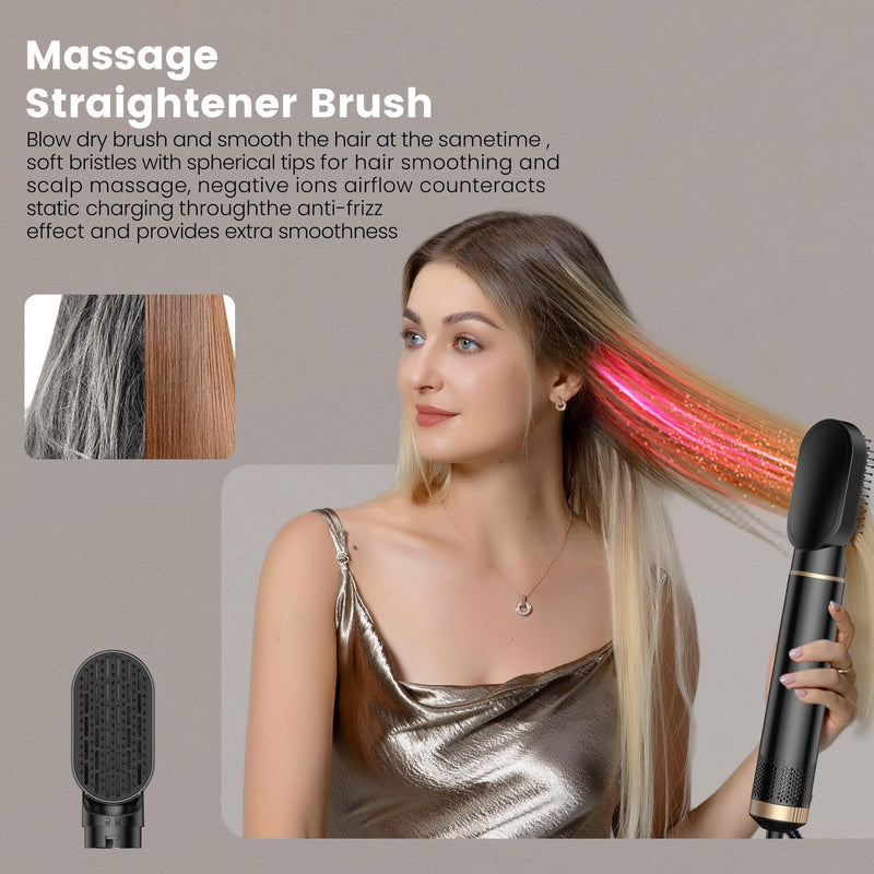 Airbrush Hair Styler, Air Brush 5 in 1 with Curl Straighten, Volumise, Smooth and Drying for Styling, Airbrush 5 in 1 Hot Air Styler for All Hair Type/Length Black