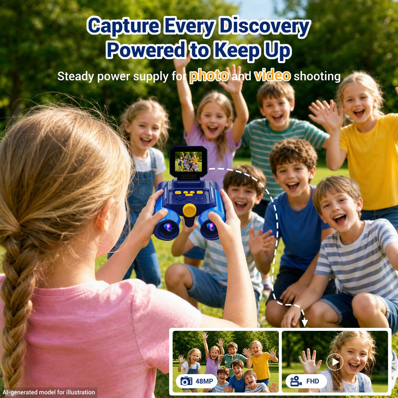 Binoculars for Kids with HD Screen & Night Vision & Games, STEM Science Educational Toy Science Kits STEM Toys for Outdoor, Travel Nature Exploration, Gift for 3+ Years Old Boys & Girls (Navy Blue)