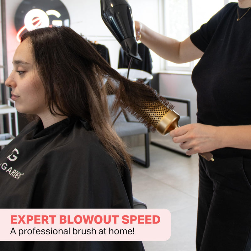 Olivia Garden Expert Blowout Speed – Ceramic Coated Round Brush with Extra Long Barrel for 25% Faster Blowouts Gold & Brown 65