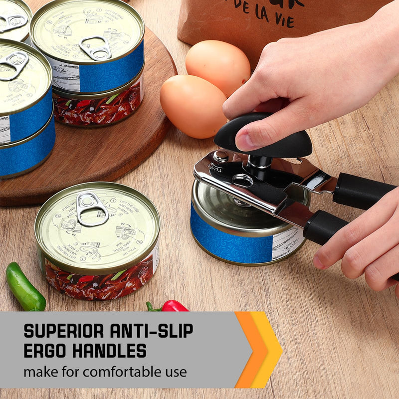2 Pack Manual Can Opener with Magnet, Smooth Edge Handheld Can Opener for Seniors with Sharp Blade and Grip Handle, Heavy Duty Tin Bottle Cutter for Kitchen Camping, Black
