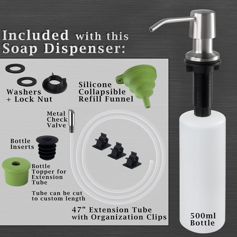 Styever Soap Dispenser for Kitchen Sink with Pump -16oz Bottle Built in Countertop Dish soap Dispenser with 4 Inch Spout- Oil Rubbed Bronze Sink Soap Dispenser Extension Kit with 47 Inch Tube Stainless Steel