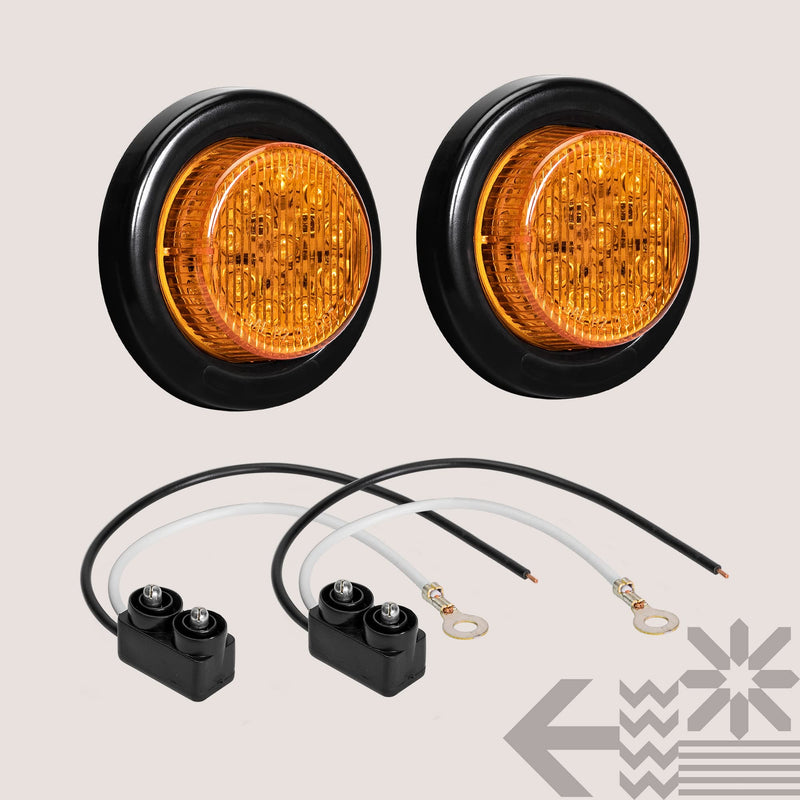 TRUE MODS 2pc 2" 12V Amber Round LED Clearance Side Marker Lights [DOT FMVSS 108] [SAE P2] [Reflector Lens] [Grommet & Plugs] [Flush-Mount] [Waterproof IP67] for Boat Trailer Semi Truck RV Peterbilt 2 Pack