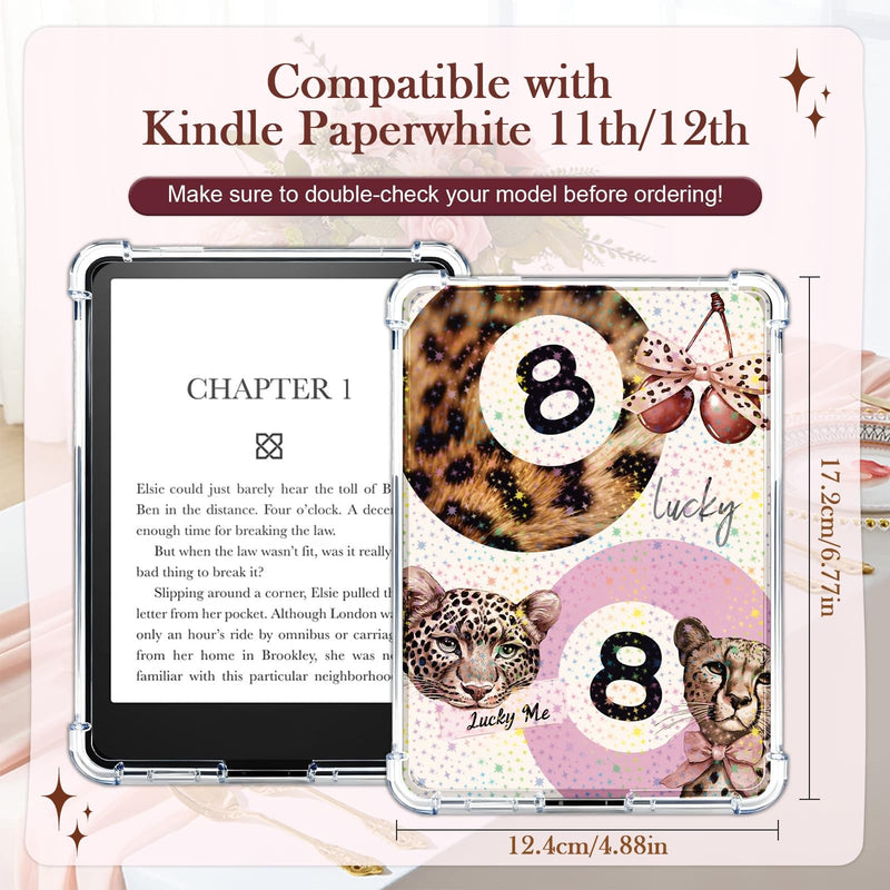 Rngmsi Insert Cardstock Charm for Kindle - 12Pcs Retro Cherry Leopard Print Cardstock Inserts Compatible with Kindle, Aesthetic Stickers Chain Charm with Hook Decorating Accessories for E-Reader