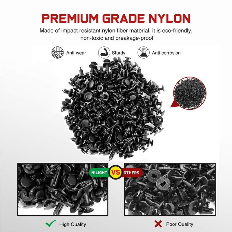 Nilight 200PCS Car Retainer Clips 6mm 7mm 8mm 9mm 10mm Expansion Screws Replacement Kit Bumper Push Rivet Clips for GM Ford Toyota Honda Chrysler Nissan 200 Clips 6mm 7mm 8mm 9mm 10mm