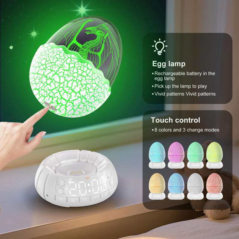 2th Generation Dragon Egg Digital Clock Ok to Wake Up Alarm Clock with Night Light / 20 Lullaby White Noise/Bluetooth Speaker, Illuminated Button Control Colors Volume Brightness Art Deco-Dragon