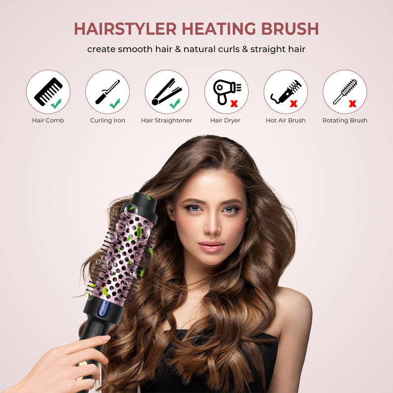 Thermal Brush 38MM, Ionic Hair Heated Curling Brush, 130°C-200°C with Double PTC for Fast-Heating, Rosegold/Black