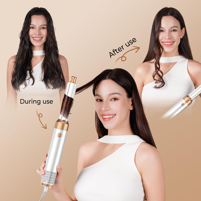 UKLISS Air Styler 5 in 1 Hair Styler Set 1000W Airbrush Hair Styler with Hot air Styler, High-Speed Hair Dryer Brush, Hair Dryer Curler, Volumizer, Round Brush, Air stylers for Women White