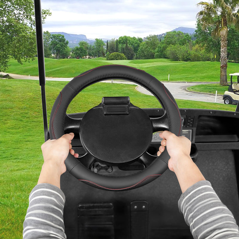  [AUSTRALIA] - 10L0L 13 Inch Golf Cart Steering Wheel Covers for EZGO TXT&RXV, Upgraded Microfiber Anti-Slip Steering Wheel Cover with Pu Leather Red