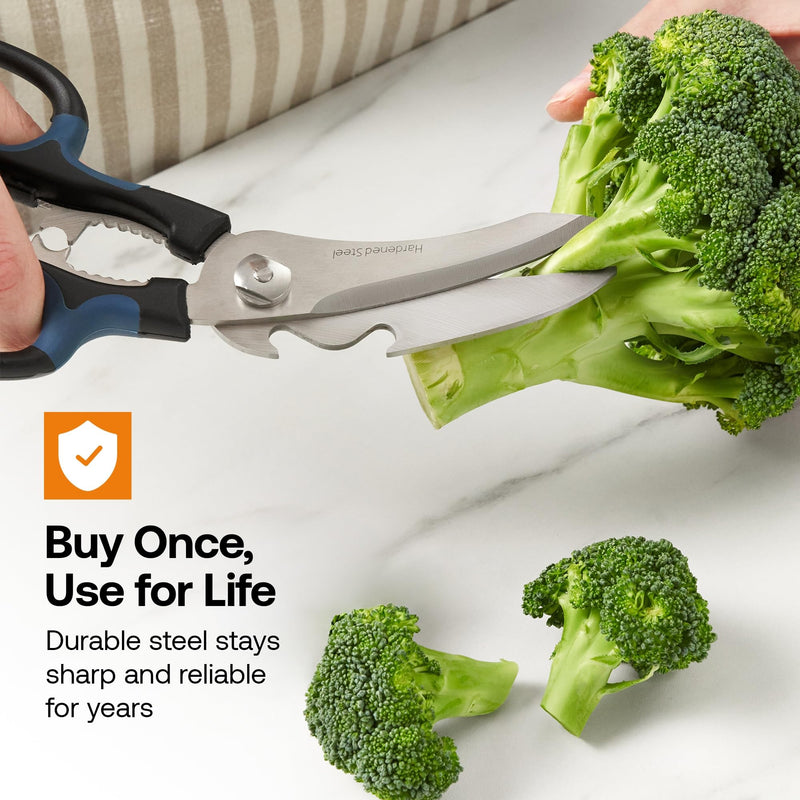 AnySharp 5-in-1 Multi-Function Kitchen Shears - Kitchen Scissors Heavy Duty with Hardened Steel Blades - Cut Chicken Bones and Thick Fabrics - Grip for Both Left and Right Handed - Dishwasher Safe Alloy Steel