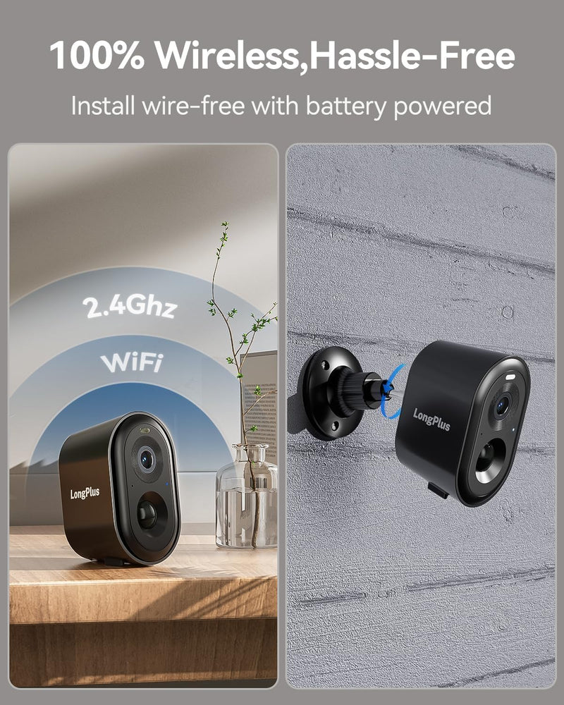 LongPlus Security Cameras Wireless Outdoor, 2K Vicohome, Wireless Outdooer Camera for Home Security, WiFi Cameras w/AI Motion Detection, 2-Way Talk, Cloud/SD Storage, 2Pack Black ( 2Pack 2K )