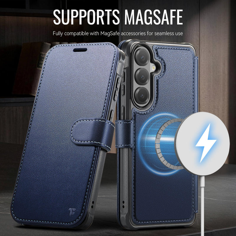 for Samsung Galaxy S26 Wallet Case Compatible with Magsafe | RFID Blocking Card Holder, Magnetic Phone Cover, Wireless Charging, Shockproof, PU Leather, for Men Women, Blue for Galaxy S26 - 6.3'' Luxury Blue