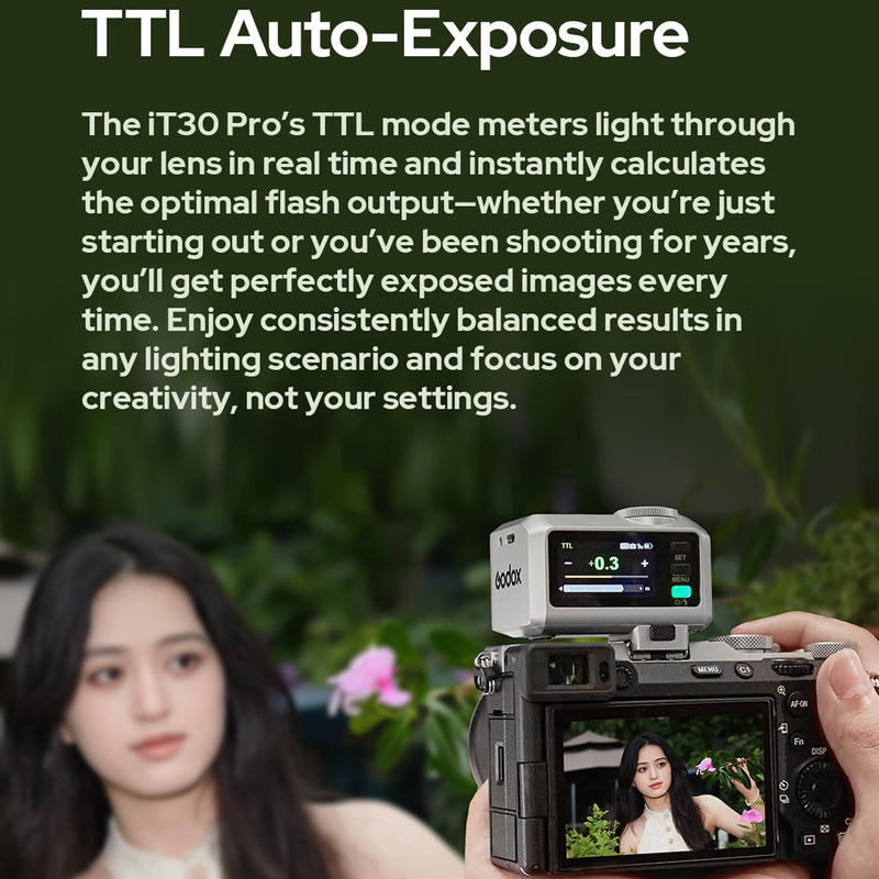 GODOX IT30Pro TTL Mini Camera Flash Light,Full-Color Touchscreen,HSS 1/8000 Second,2.4GHz X System,Built-in Diffuser and Battery IT30PRO-S (for Sony) For Sony