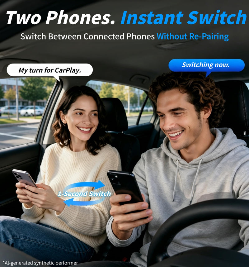 2026 Upgraded Wireless CarPlay Adapter with Buttons for Privacy Call & Two-Phone Fast Switch, Aluminum Cooling, Dual-Band WiFi, Mini Cable-Free, Compatible with Apple iPhone & Android Auto, Gray