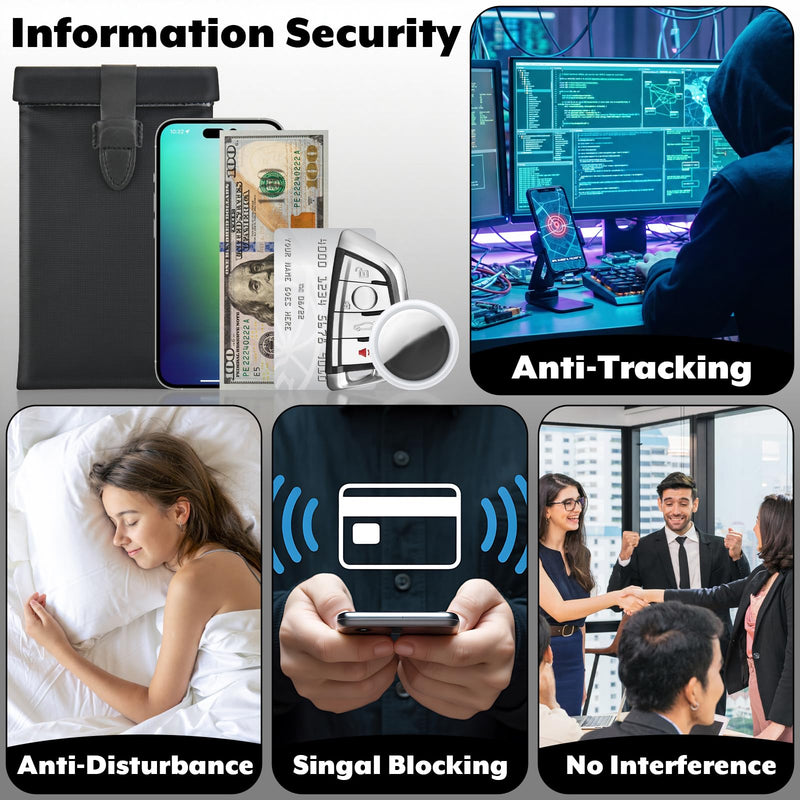 Signal Blocking Case Sleeve for Phones - RFID & WiFi Shielding Pouch for Cell Phone, Key Fob, Passport, ID Card in Travel Commute Work for Anti-Tracking, Privacy & Data Protection, 2 Pcs