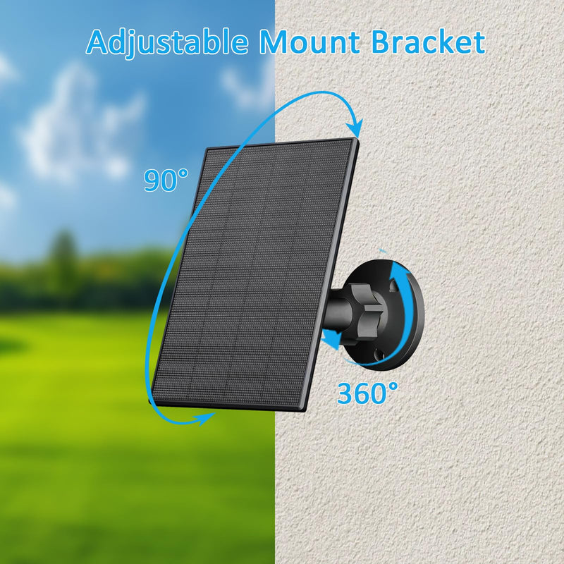 2W Solar Panel for Security Camera Outdoor, USB/USB-C Charger with IP65 Waterproof, 360° Adjustable Mount & 7.2ft Cable, Compatible with Rechargeable Battery Cameras (2 Pack, Black) 2W-2 Pack-Black