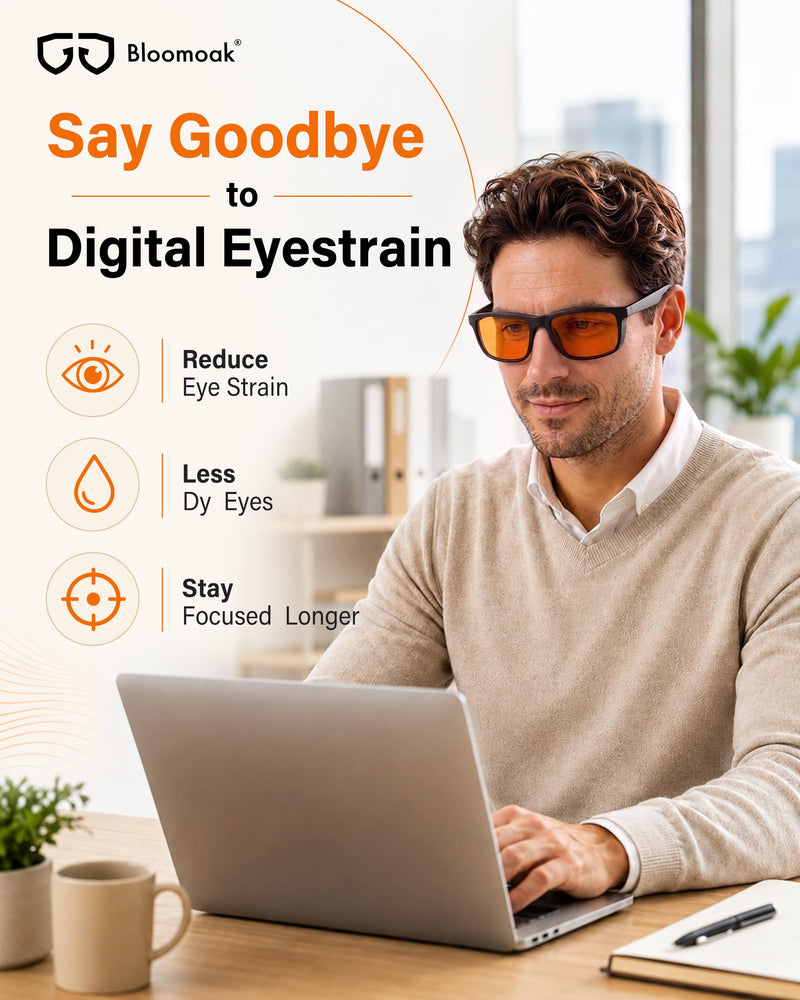 99% XXL Blue Light Glasses for Big Heads,160mm Wide Frame for Screens, Relieve Eye Strain, Improve Sleep, Anti Glare Orange Lens - DayNight