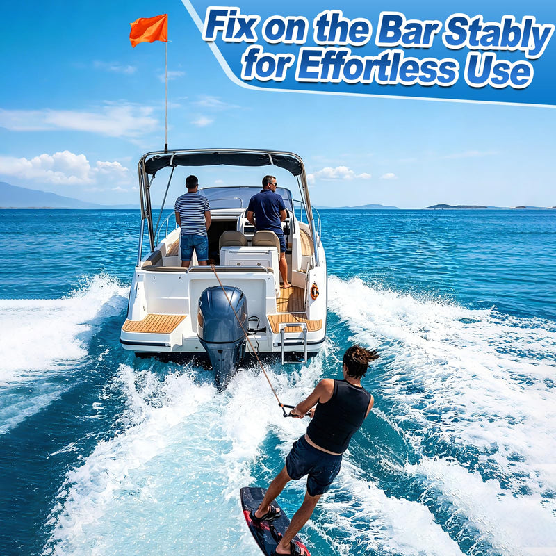 Orange Boat Flag with 53" Adjustable Pole - 12” x 18” Water Ski Flag with Stable Holder, Boat Safety Accessories for Watersports Wakeboarding