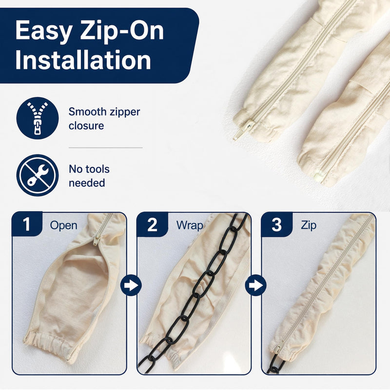 Zippered Fabric Cable & Chain Sleeve, Decorative Cord Hider,1 Beige 2.6ft | 1 pack,2.6ft/4ft/6ft available