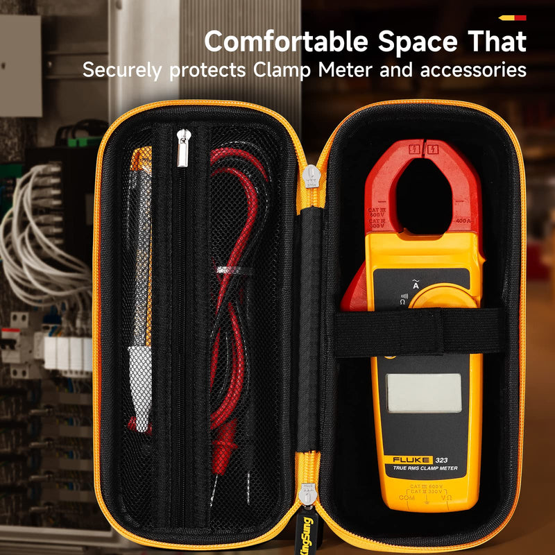 OLAIKE Hard Carrying Case For Fluke 323/324/325/302/303/305 Clamp Multimeters AC-DC TRMS, Sturdy Protective Storage Bag, Black Velvet Lining-black