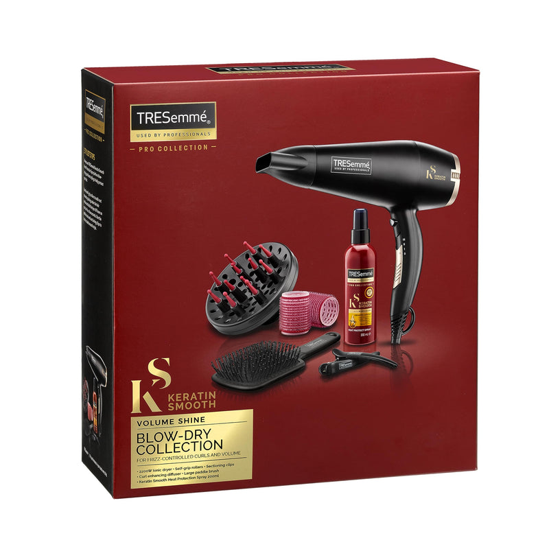  [AUSTRALIA] - TRESemméTRESemme Keratin Smooth 2200W Volume Shine Hair Dryer Gift Set, Diffuser Dryer, Paddle Brush, Hair Rollers, Ionic Conditioning & Defined Curls Curling Tong, Black, 16 millimetersTRESemmé single With Curling Tong