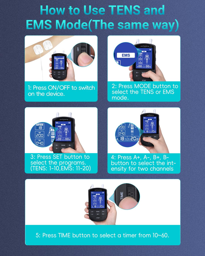 Comfytemp TENS Unit Muscle Stimulator for Pain Relief Therapy, TENS Machine with 24 Modes and DIY, Dual Channel EMS Unit, Pulse Muscle Massager for Back, Shoulder, Sciatica, Arm, 10 Electrode Pads