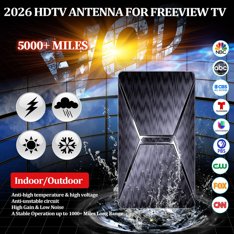 2026 Upgraded Indoor TV Antenna Up to 5000+ Miles Range | Digital Antenna for Smart TV, Strongest Signal Booster Supports 4K 8K 1080p All TVs- 38FT Coaxial Cable for Local Channels black