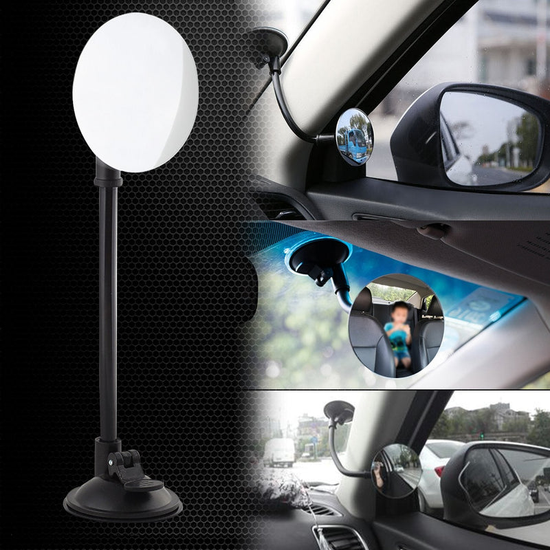 Suction Cup Car Baby Mirror, Ampper Adjustabe Long Arm HD Glass Convex Wide Angle Interior Rearview Baby Rear Facing Mirror (Frameless Round, 3.35") Suction Cup Round