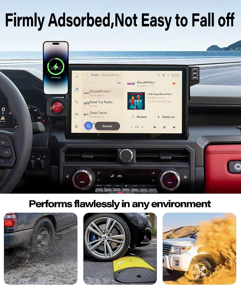 Car Phone Holder for Toyota Tacoma 2024 2025 /Toyota 4Runner 2025 Accessories Apply to 14 Inch Touchscreen 15W Fast Wireless Charger Screen Fixed Clip Cell Phone Mount 360 Degree Rotation