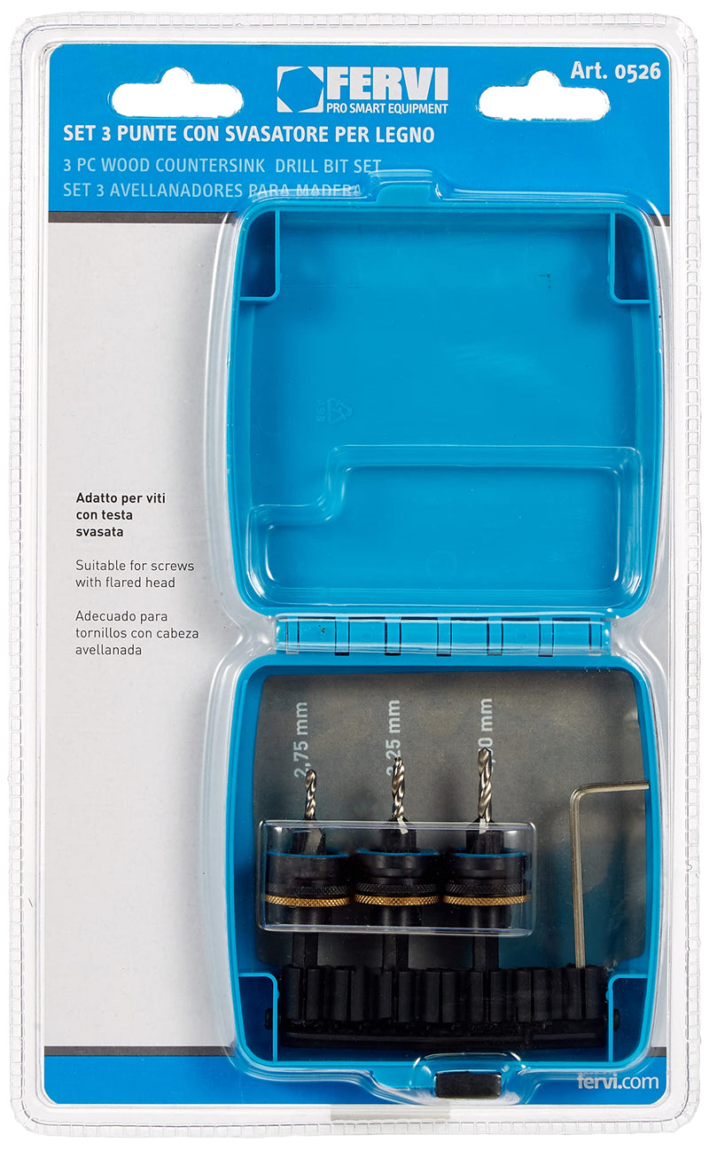 Fervi 0526 Wood Drill Bit Set with Countersink