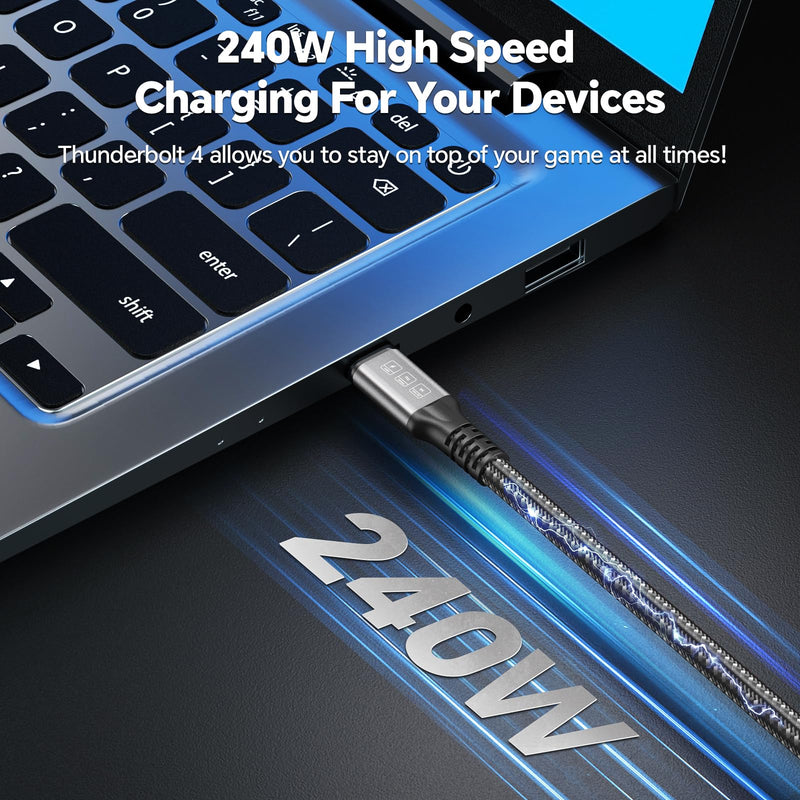 OIITH Thunderbolt 4 Cable 3.3FT 240W USB4 Supports 40Gbps High-Speed Data Transfer/8K/Dual 4k Display USB C to Fast Charging for 4/3 Monitor/Hub/Docking Stations and More Grey