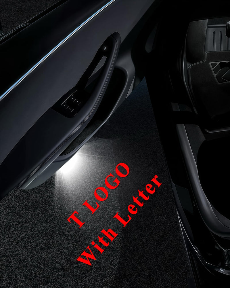 Car Door Lights Logo Projector Compatible with Tesla Accessories for Model Y 3 X S, No Fade 4K-HD Puddle Lights Car Welcome Light 3D Laser Ghost Shadow Light (Red Logo) Red