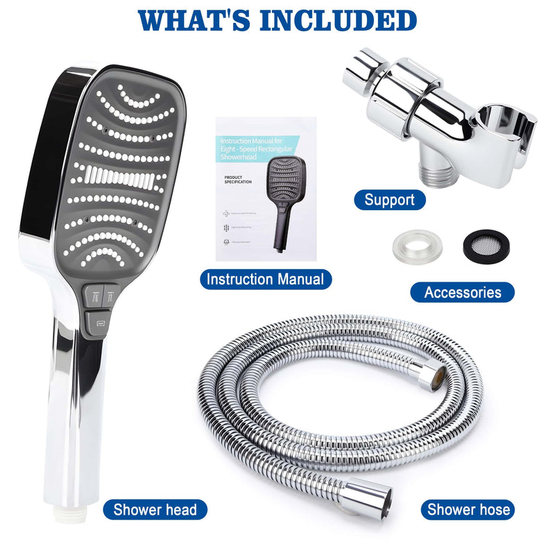 High Pressure Shower Head with Handheld Spray, 8-Mode Powerful Handheld Shower Head with High-Pressure Jet Setting for Bathroom Cleaning, Silicone Nozzles, gray