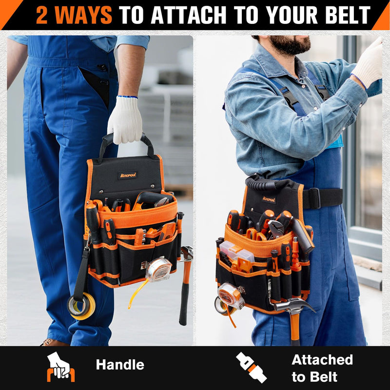 AUROPEAK Tool Belt Pouch, 22 Pockets with Hammer Loops & Tape Clip | Durable Nylon Material, Adjustable Belt Fit, Lightweight Single Side Design, Perfect For HVAC Contractors and Carpenters
