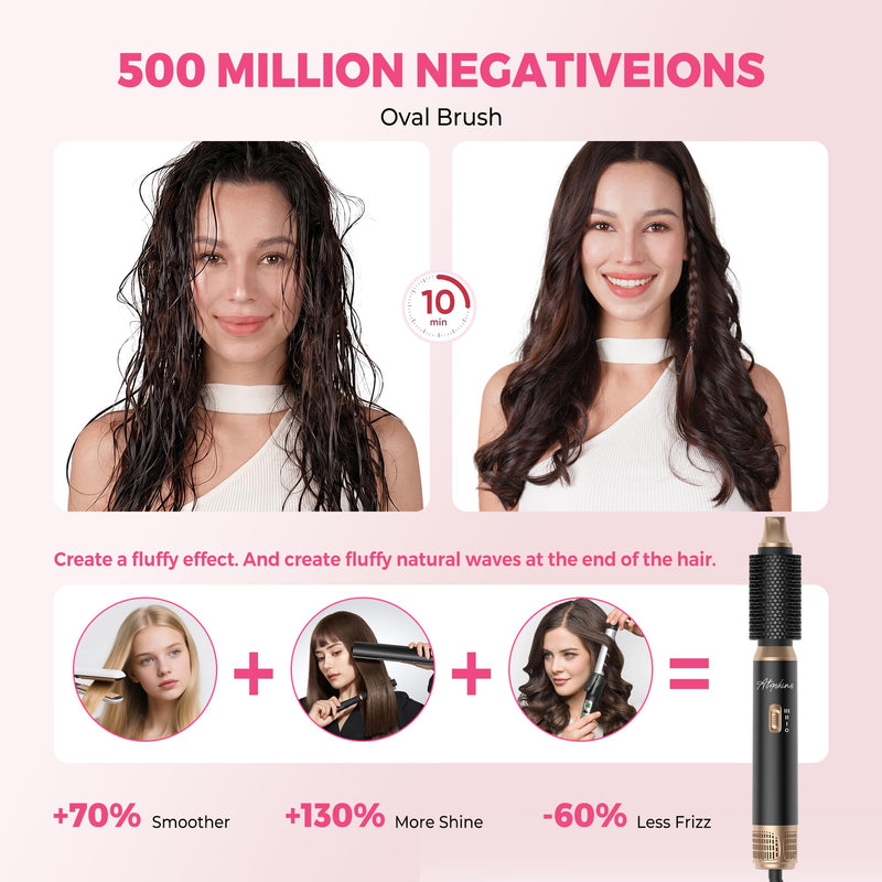 Atopskins Airbrush 5 in 1 Magic Styler Hair Styler 5 in 1 Airstyler 1000W | Hair Dryer Brush with Curl,Straighten,Volumise, Smooth and Hairdryer Brushes,Multi Gift, Curl, Straighten, Wavy, Smooth Black