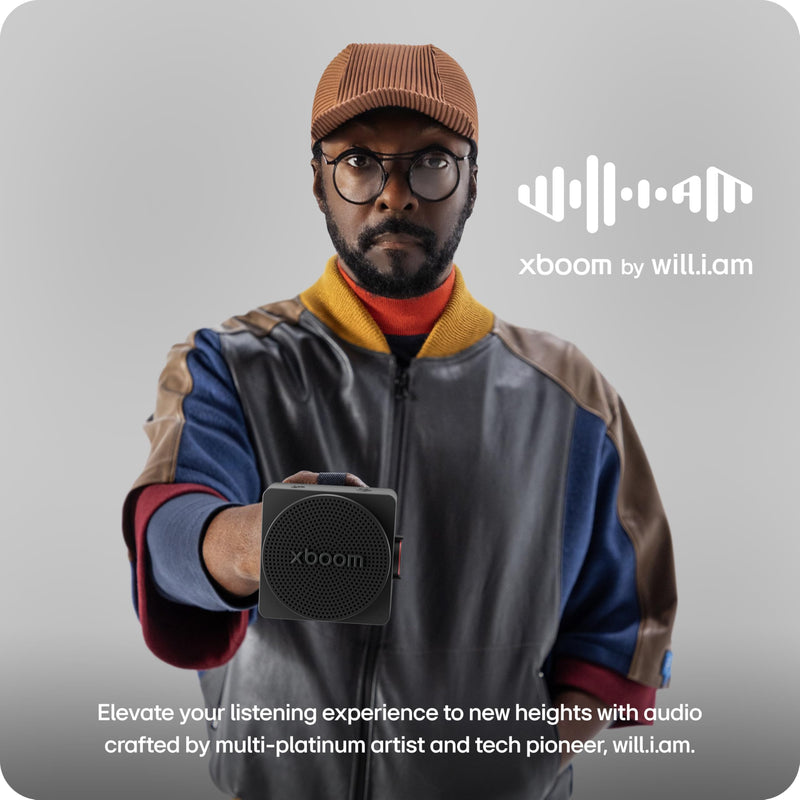LG xboom Mini by will.i.am Portable Outdoor Bluetooth Speaker, up to 10 Hours, IP67 Dust and Water Resistant, Adjustable Hanging Strap, Black