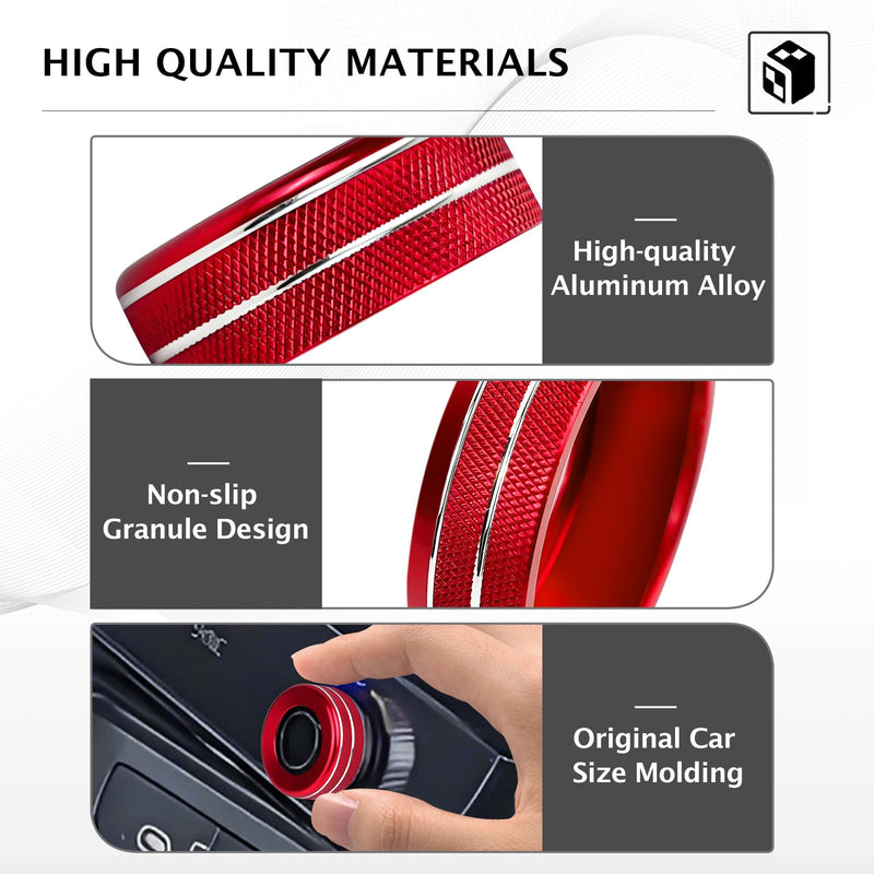 for Kia K5 2025 2026 Accessories EX/LXS/GT/GT-Line, 4pcs Aluminum Alloy Knob Cover Trim Kit (Red) - Push Start, Air Conditioning & Drive Mode - DvlynAuroa Red