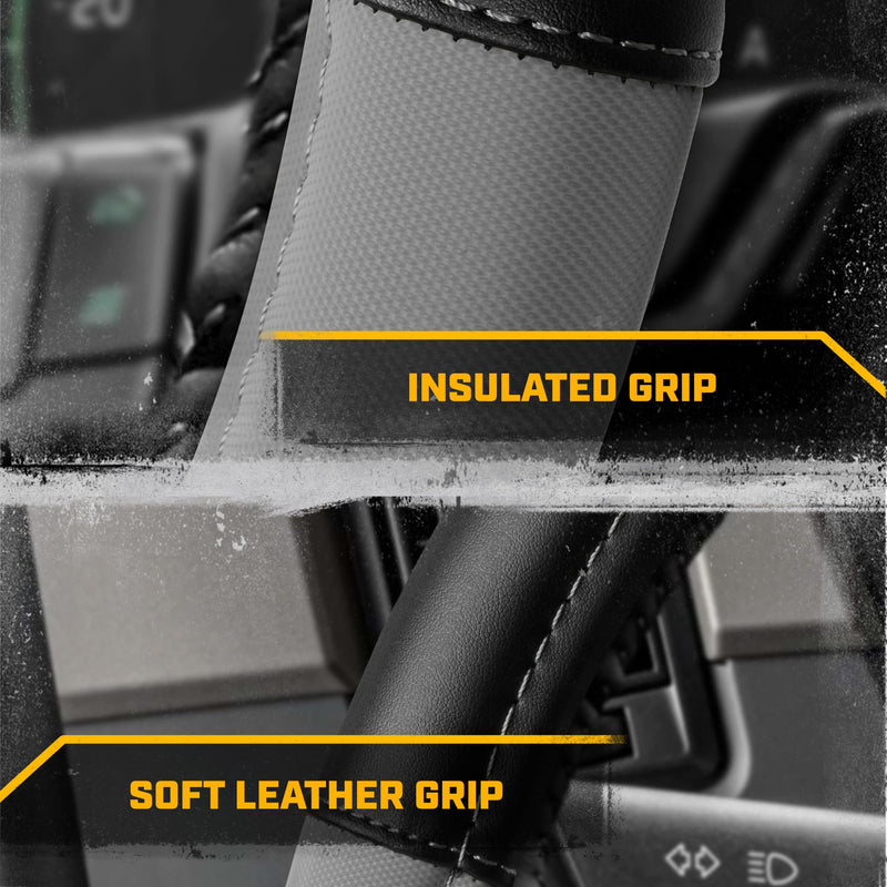 Cat® BigDrive Faux Gray/Black Leather Semi Truck Steering Wheel Cover, Fits RV and Big Rig Trucker, Steering Wheel Cover for Trucks 18 Wheeler - X-Large 17.5" - 18" Inches XL Big Rig (17.5-18") Black/Gray BigDrive