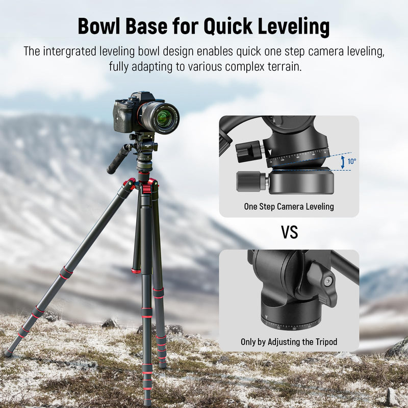 NEEWER Tripod Fluid Head with ±10° Leveling Base (43mm Dia.) Vertical/Horizontal Shooting Switch, Compact Metal Pan Tilt Video Head with Arca QR Plate, Telescopic Handle, Max Load 9.9lb/4.5kg, GM30