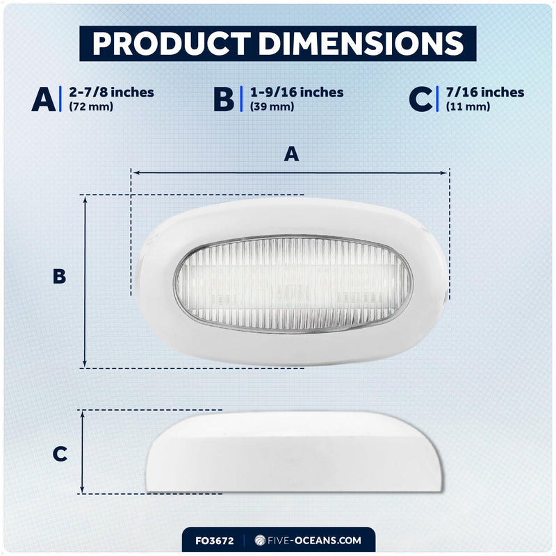 Five Oceans Oblong LED Courtesy Light, Cool White, IP67 Waterproof, 12V, Marine Light for Boat Interior, Deck, Cockpit, Pontoon, Fishing Boat, Yacht, Sailboat, RVs - FO3672 1