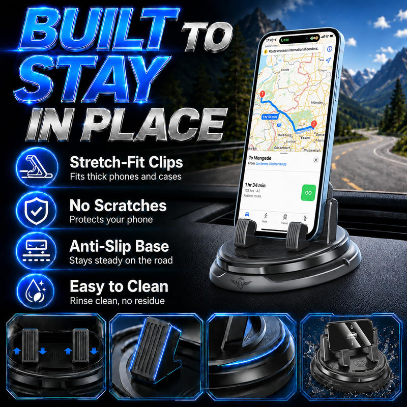 Car Phone Holder 360 Degree Rotation Accessories for Women Navigation Mount Dashboard Soporte De Telefono para Carro Interior De Autos with Adjustable Spring Clip Rotating Accesorios