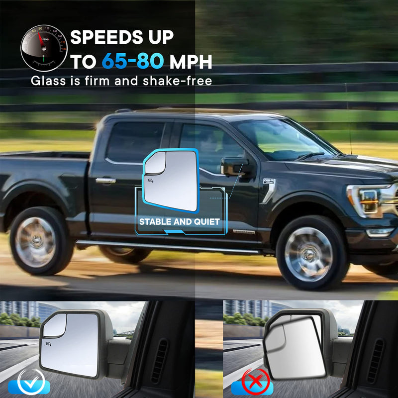 Compatible with Ford F150 Driver Side Mirror Glass 2015 2016 2017 2018 2019 2020 2021, Left Heated Chrome View Mirror with Backing Plate, Blind Spot Convex Mirror with Rear Holder, FL3Z17K707A