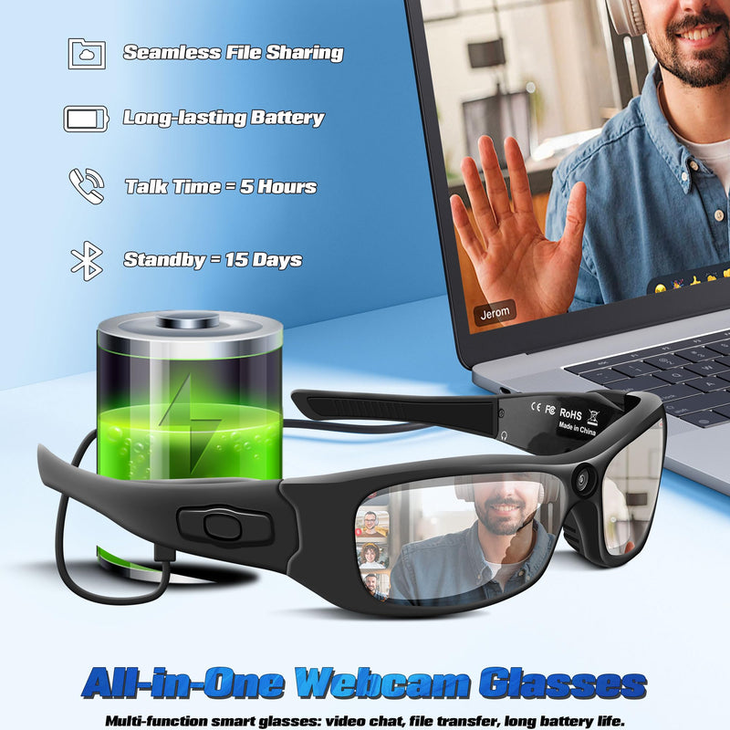 Camera Glasses with Bluetooth,Smart Sunglasses Camera 1080P,Sport Action Video Cameras,Video Glasses for Men with Earphone,Wearable Cam with Polarized Lens for Outdoor Sports,Cycling,Hiking(No Audio)