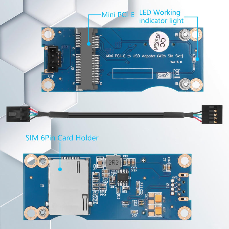 GINTOOYUN Mini PCI-E WWAN/LTE Card to Motherboard USB 9-pin Adapter Mini PCIE 3G/4G Network Card to Motherboard USB 9-pin Test Converter with SIM Slot for WWAN/LTE Cards(Horizontal) (Vertical) Vertical