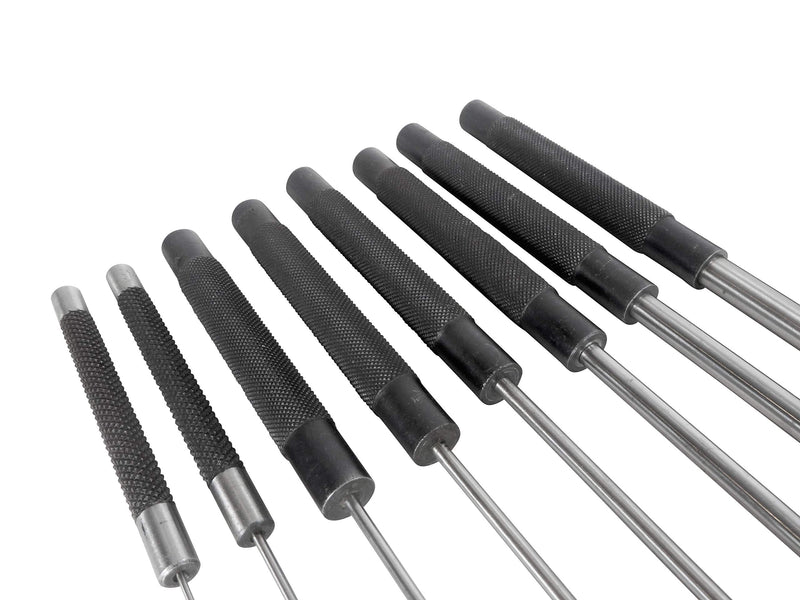 Taytools 466125 18 Piece Roll Pin Punch Set with 8 Inch Long and 4 Inch Short Pins, Includes Sizes 1/16 Through 3/8 Inch, Automatic Center Punch in Canvas Storage Pouch