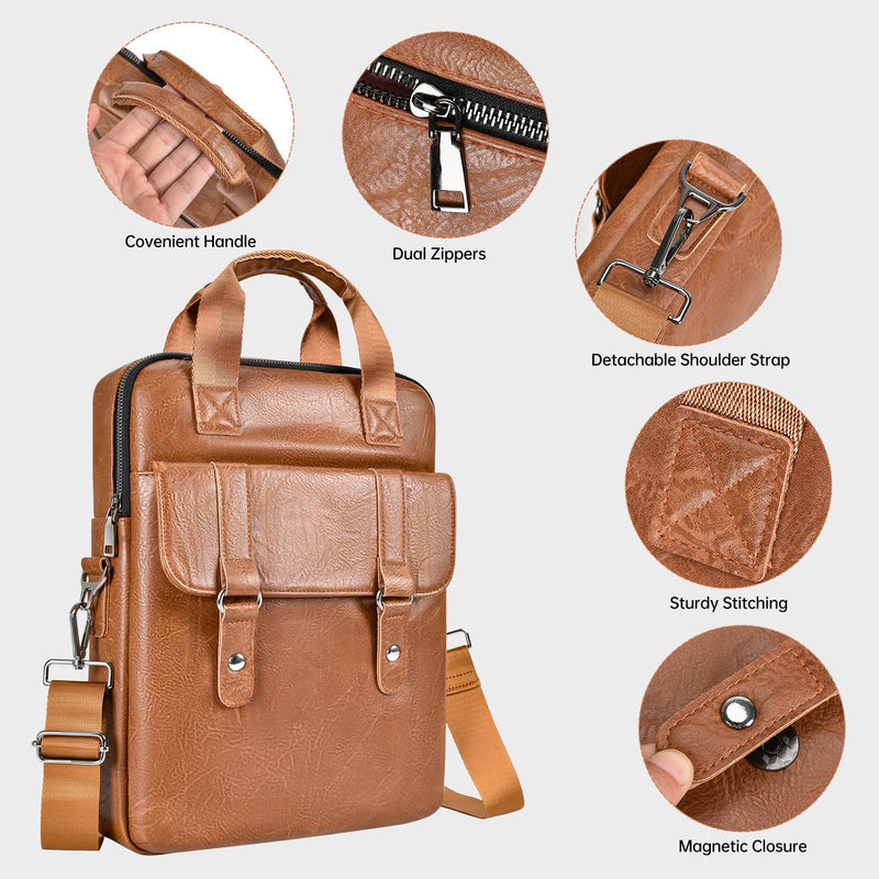 13 Inch Laptop Sleeve Leather Case Bag for 2026 MacBook Neo 13 A18 A3404, MacBook Air 13" M5 M4 M3 M2 A3449 A3420 A3113, iPad Air/Pro 13 M5 M4 M3 M2, Vertical Laptop Shoulder Computer Bag, Brown